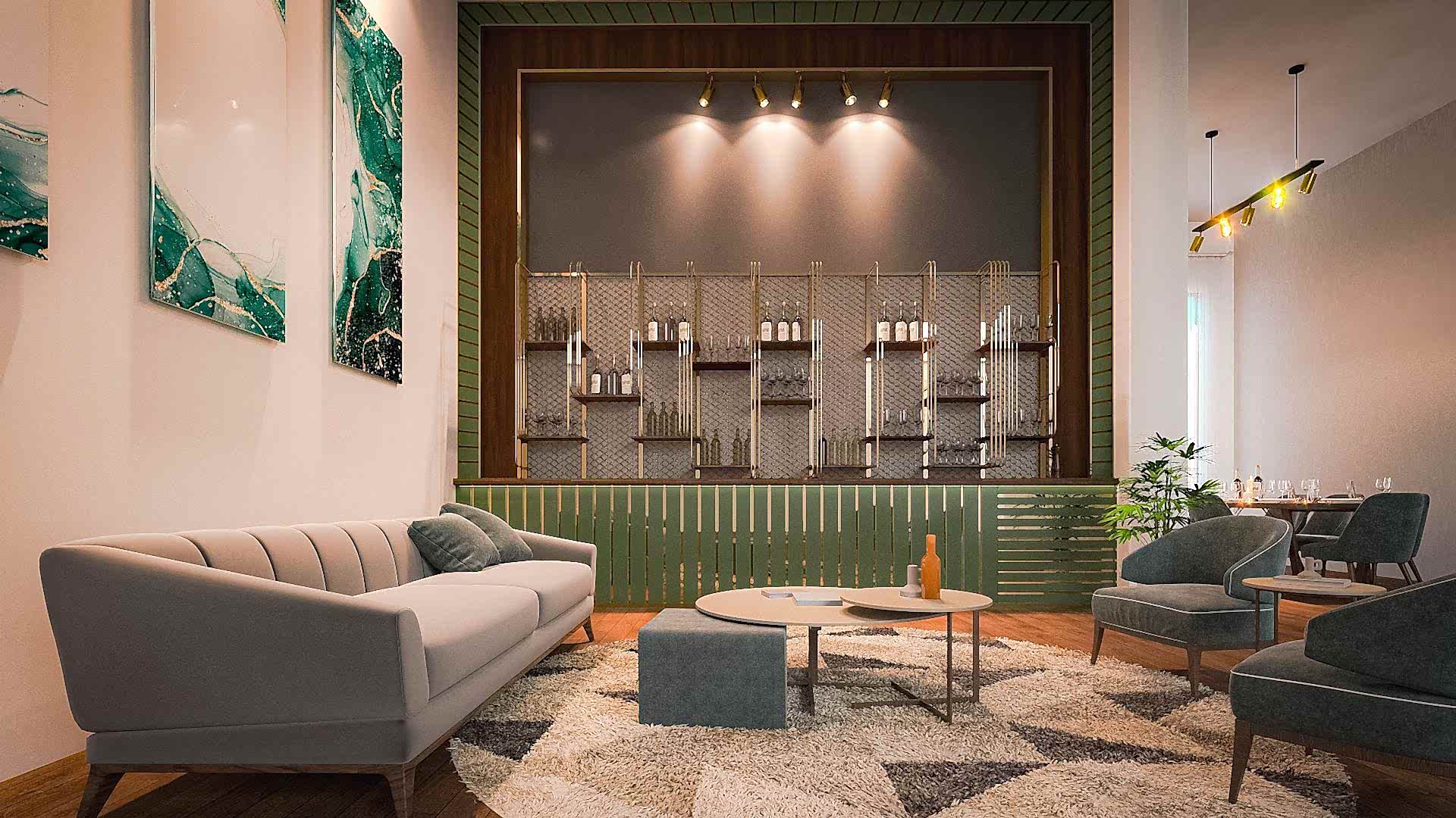 Luxurious High Ceiling Living Room Bar
