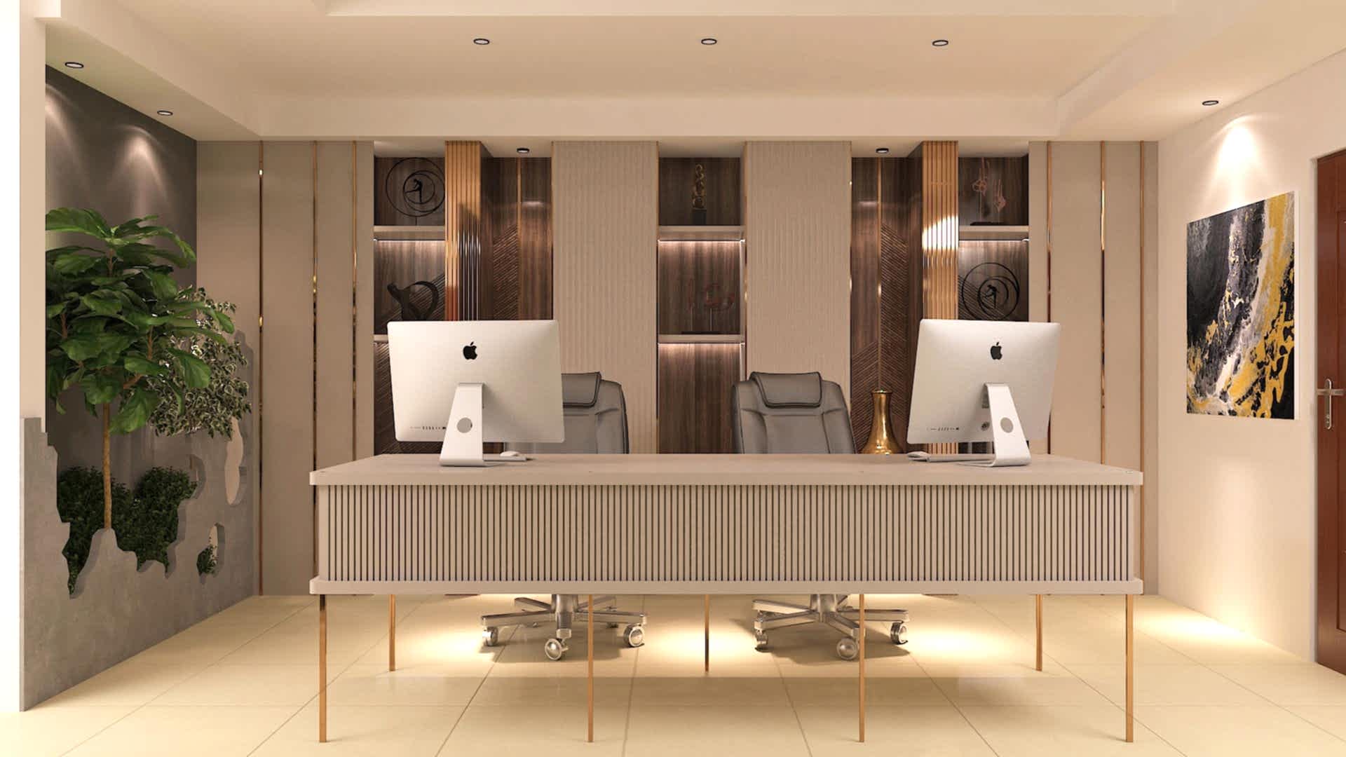 Luxury Home Office With Indoor Garden
