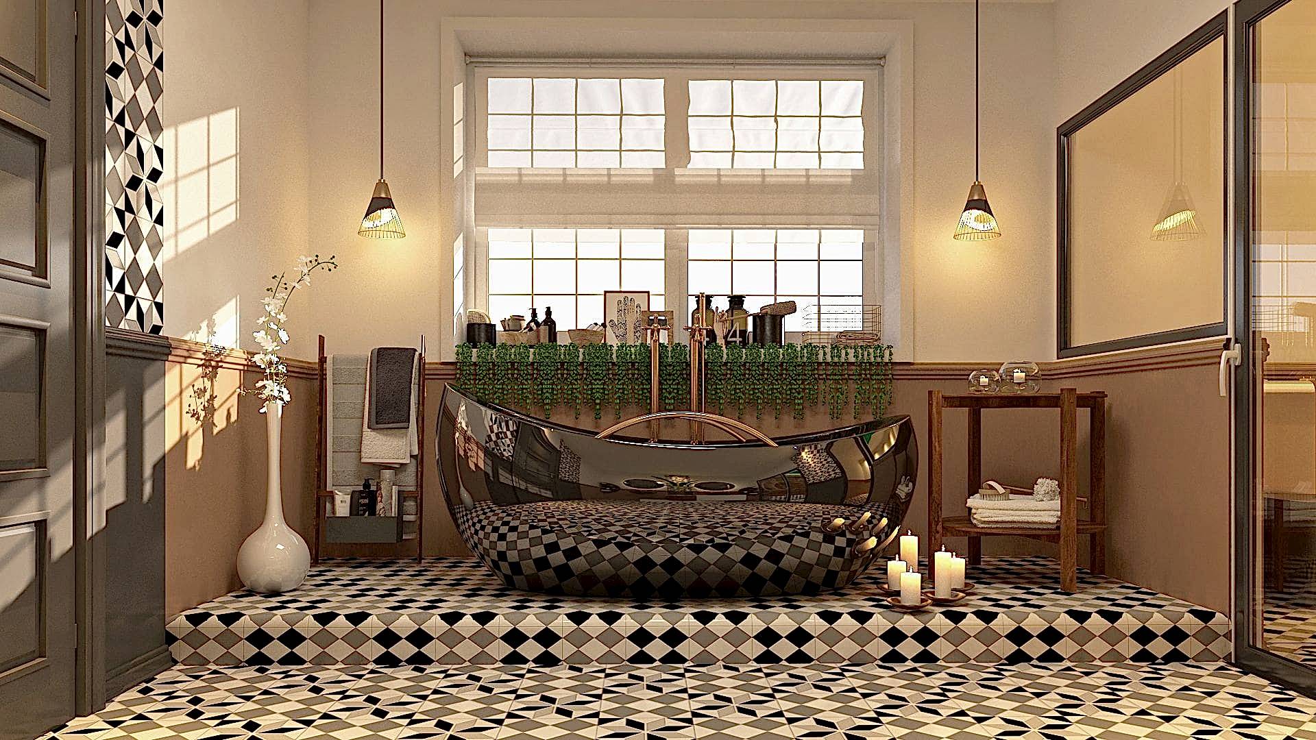 Eclectic Glam In Transitional Bathroom