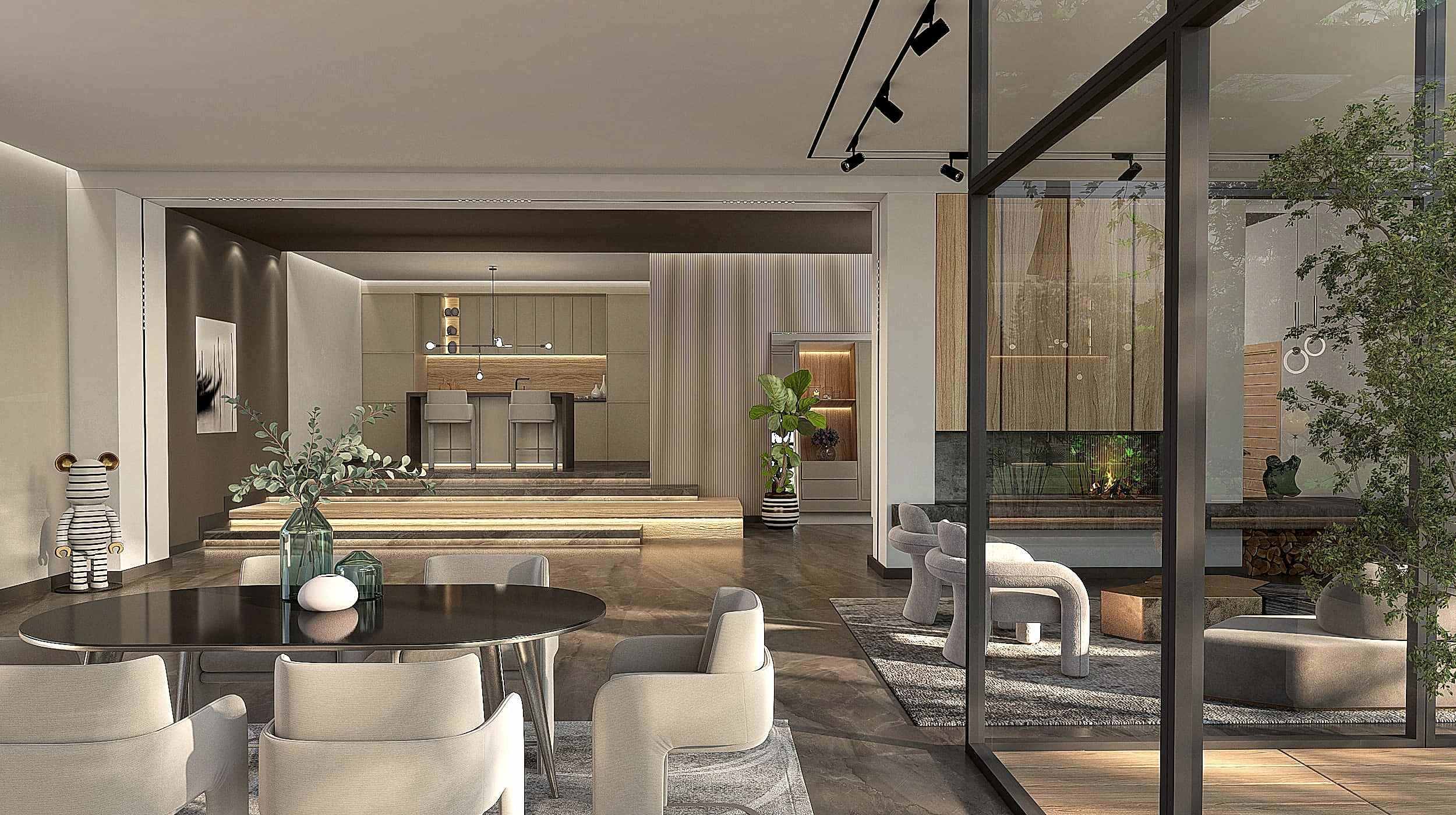 Contemporary Monochrome Open-Concept Living