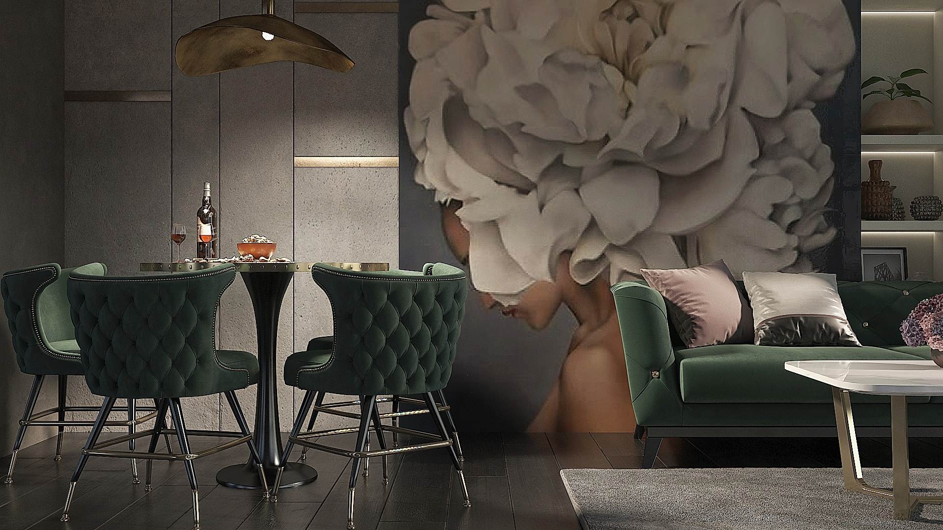 Sophisticated Green Studio Dining Space