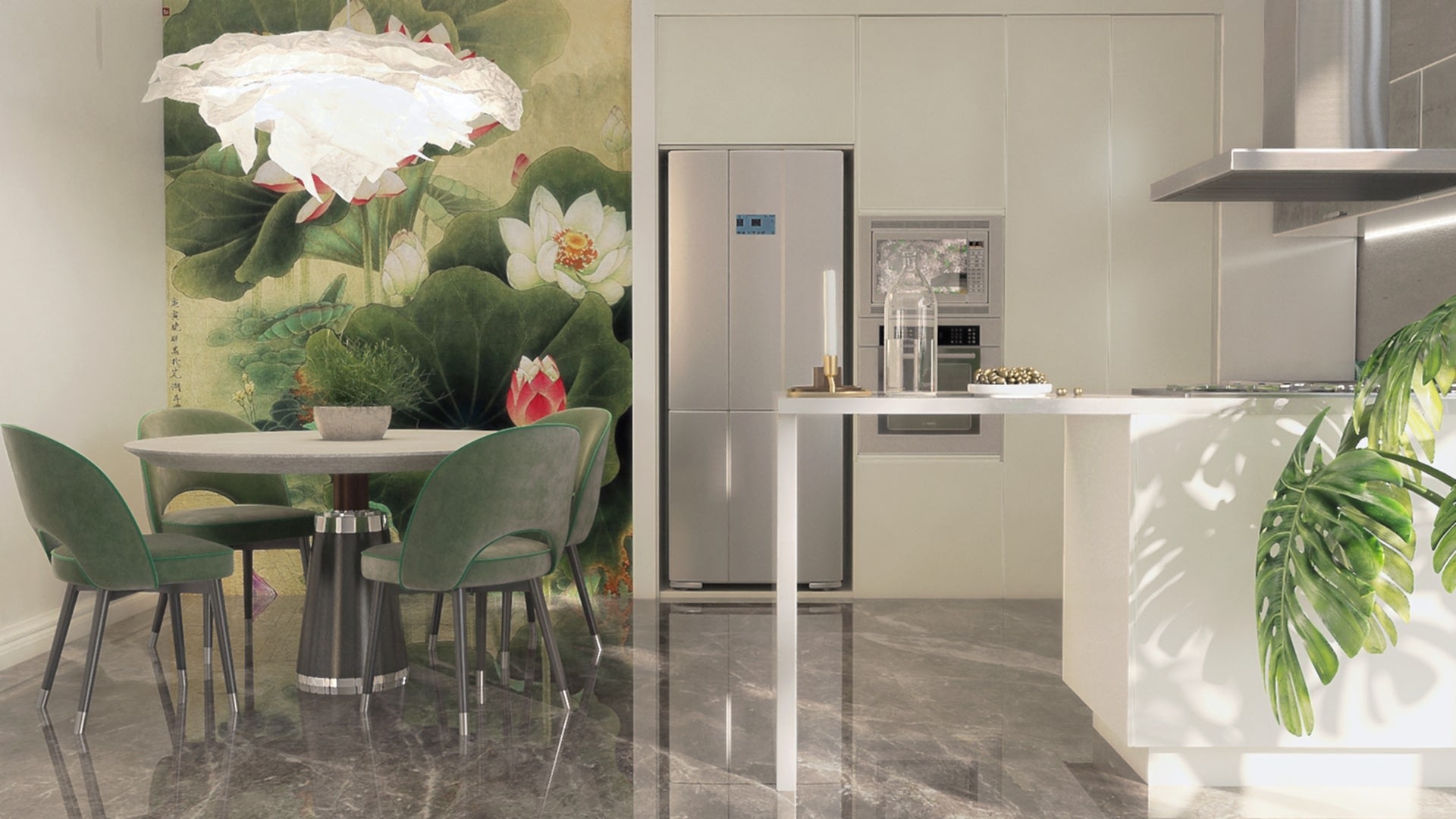 Kitchen & Dining Design With a Green Mural