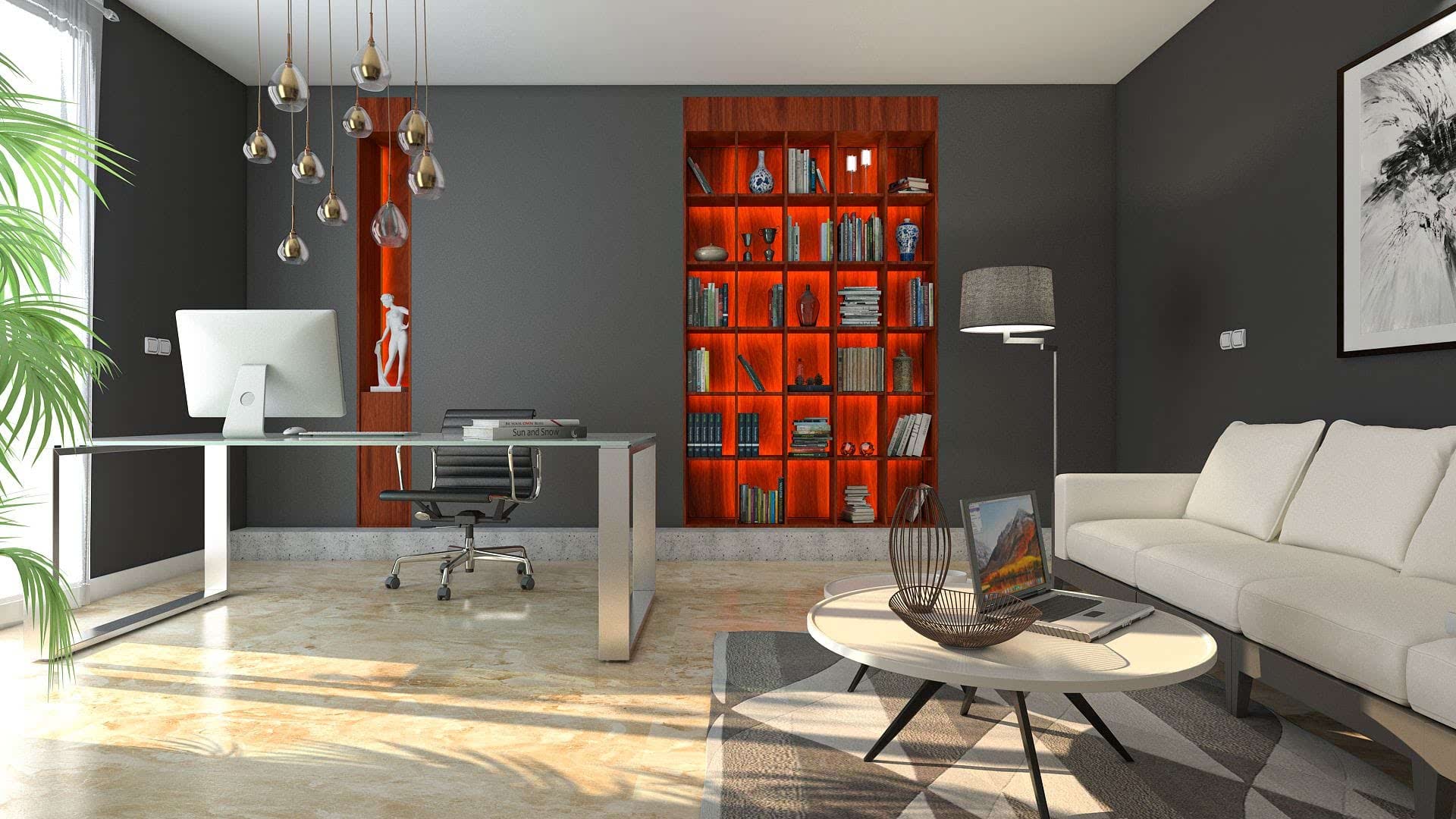 Sleek Home Office With Warm Accents