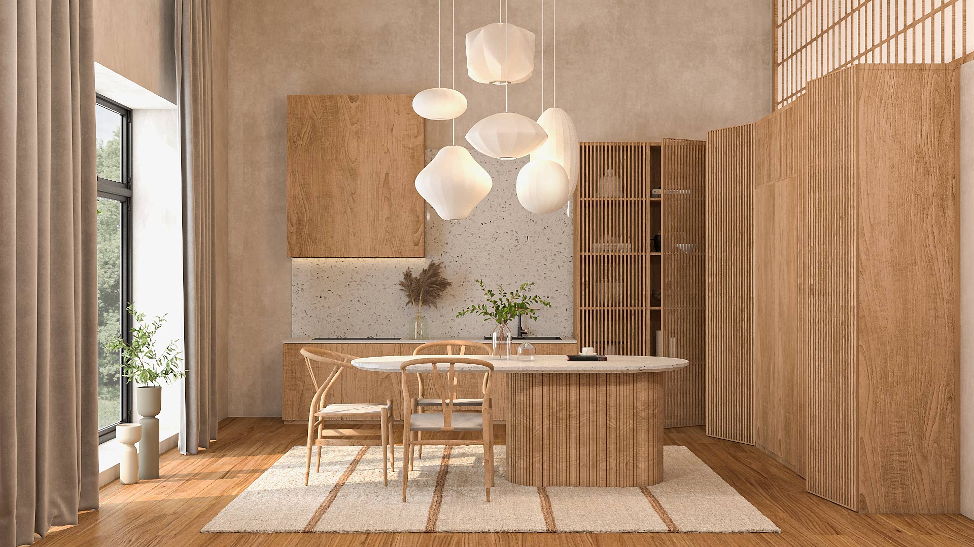 Wooden Wonders: Japandi Kitchen’s Hidden Storage Delight