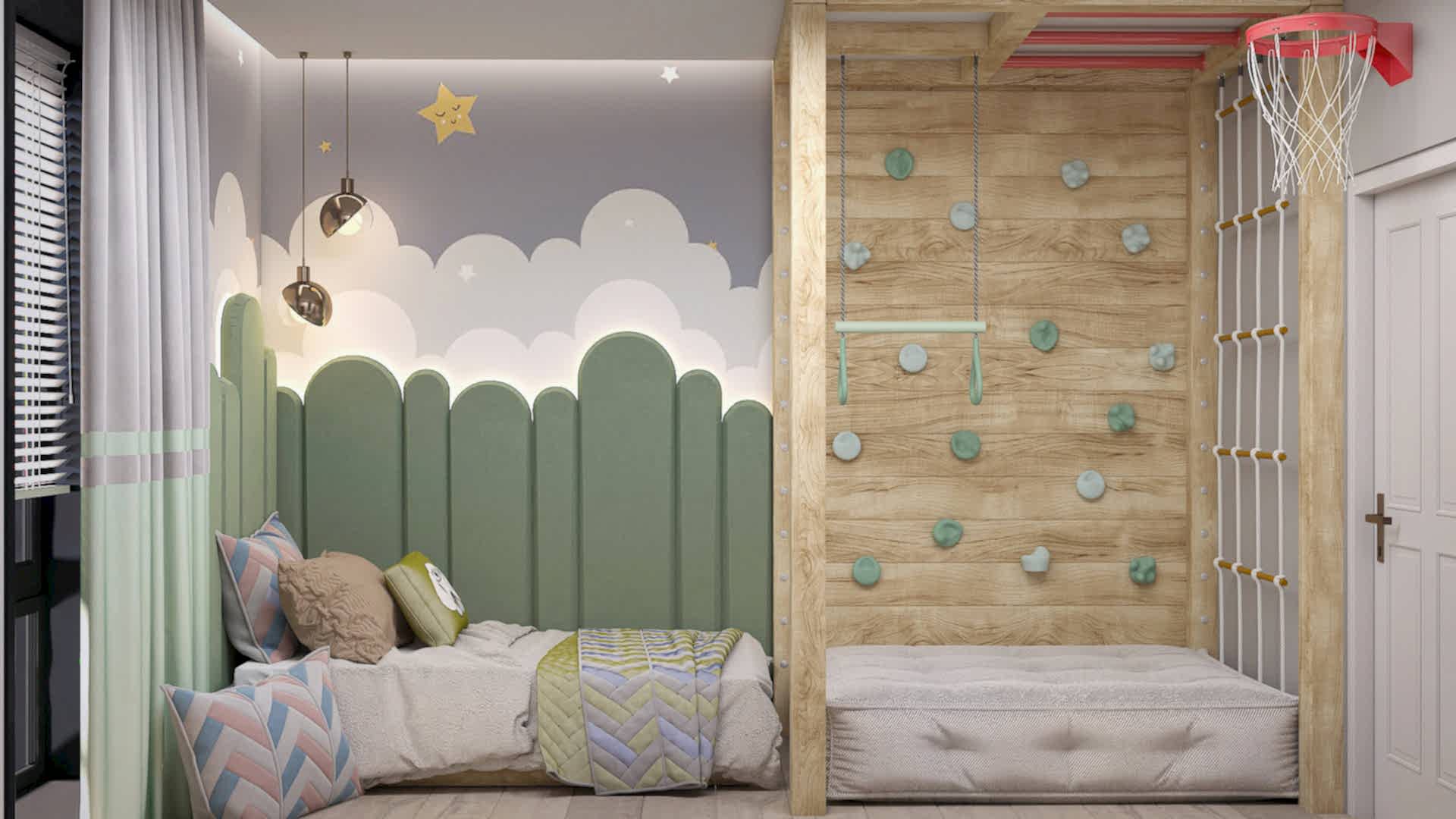 Fun and Functional Bedroom with Built-In Climbing Wall  pen_spark