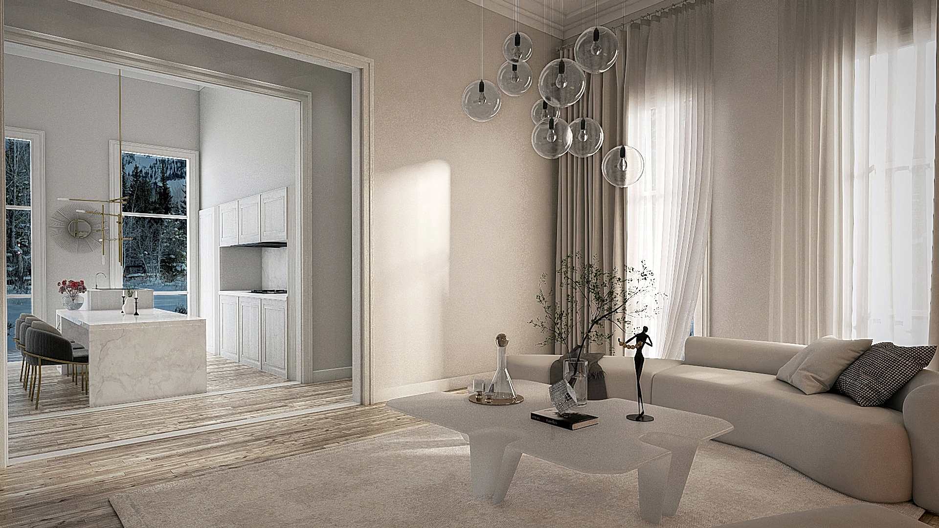 A Touch of Glam: Modern Kitchen and Dining Area with Gold Accents
