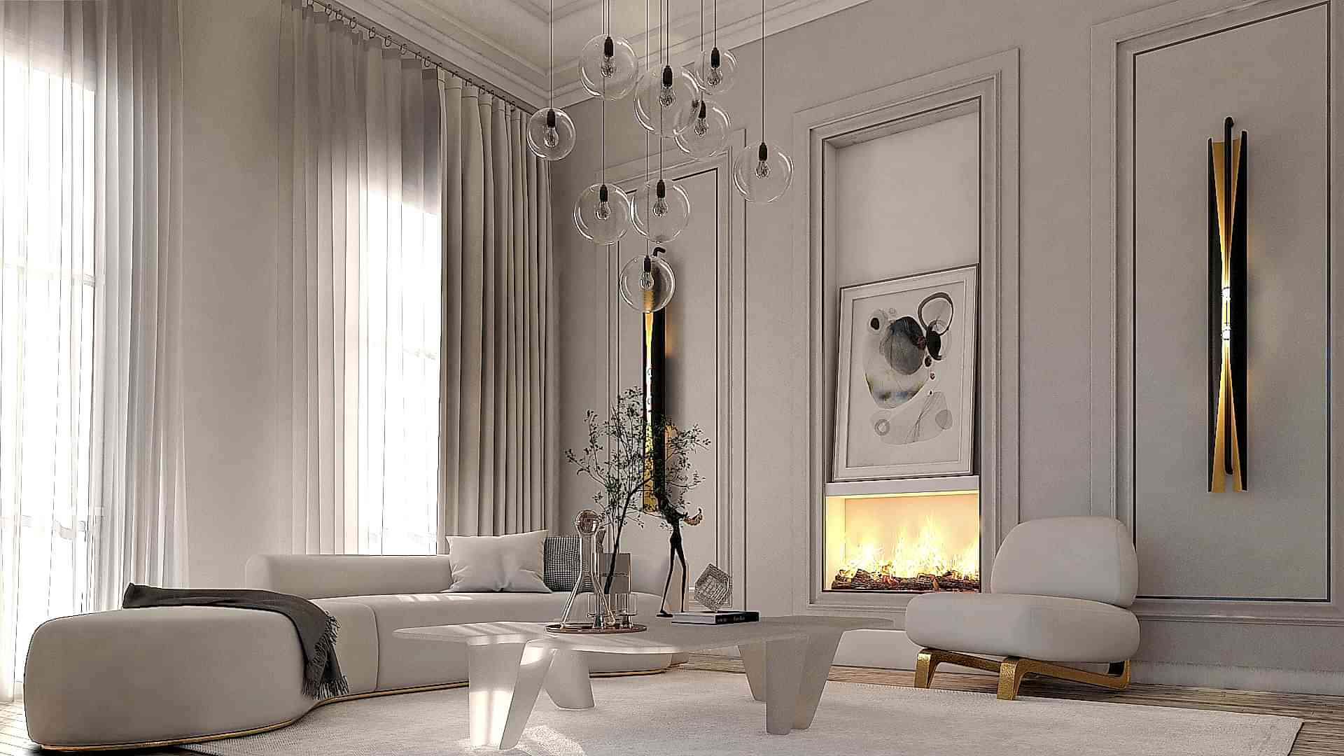 The Heart of the Home: A Functional White Living Room with Fireplace