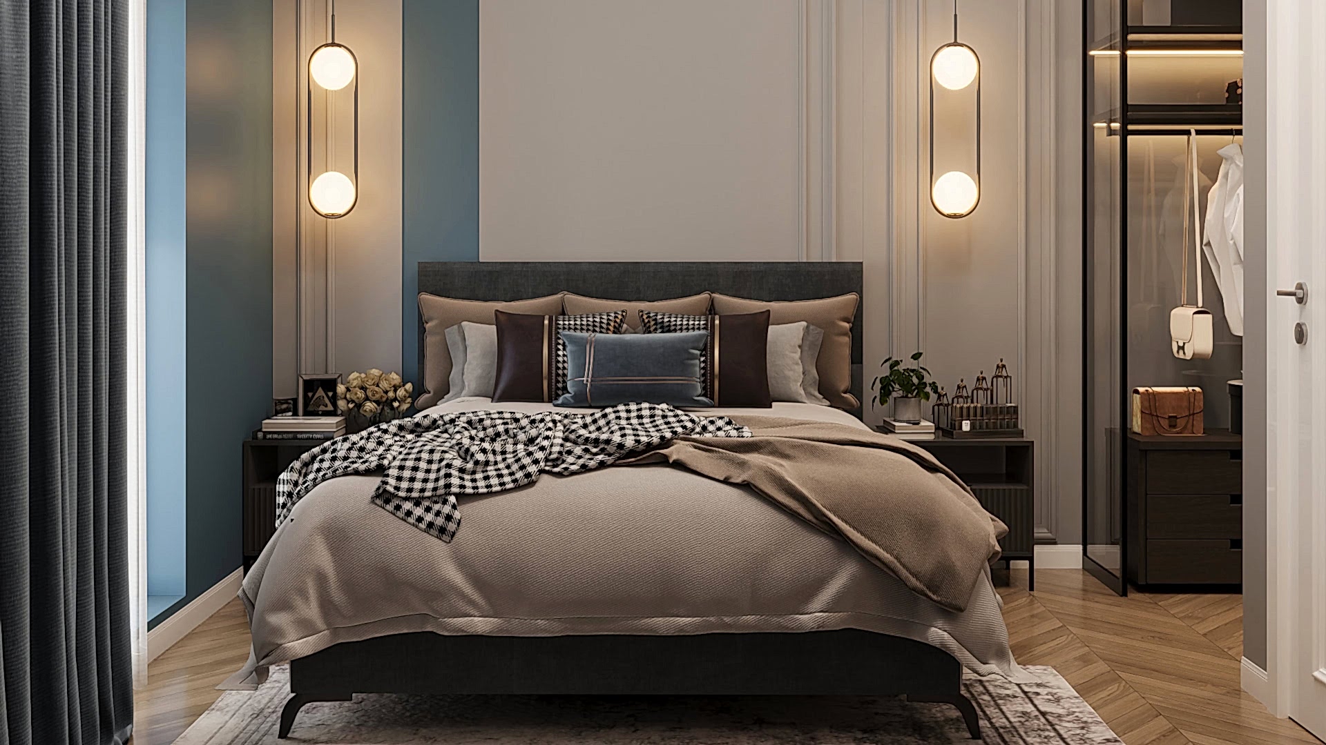 Relaxing Bedroom with Soft Lighting and Natural Textures