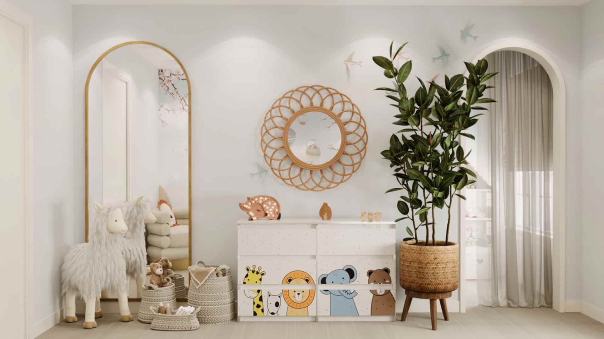 Playful baby’s room featuring giraffes and a delightful giraffe decoration