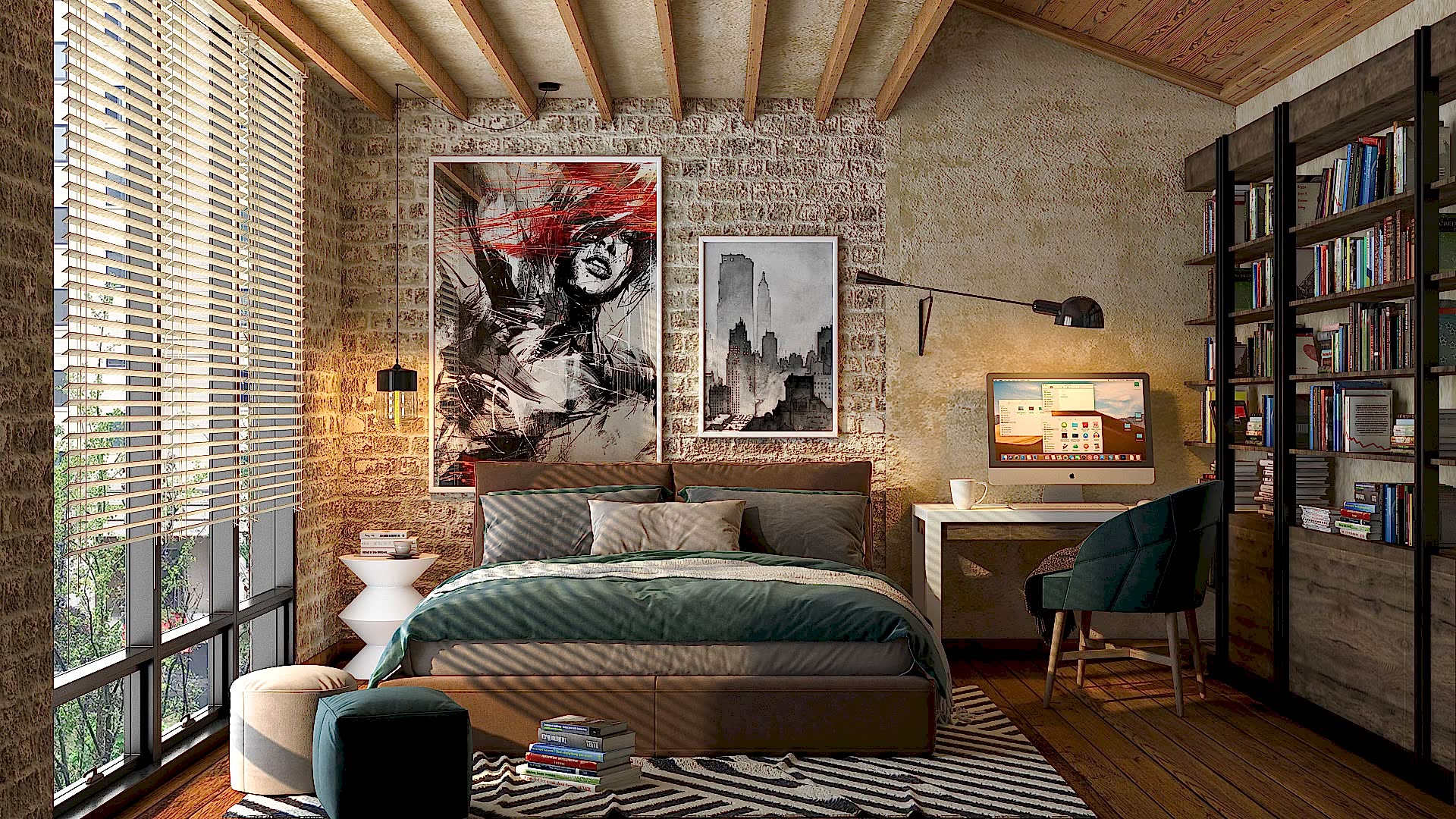 Stylish bedroom featuring bed